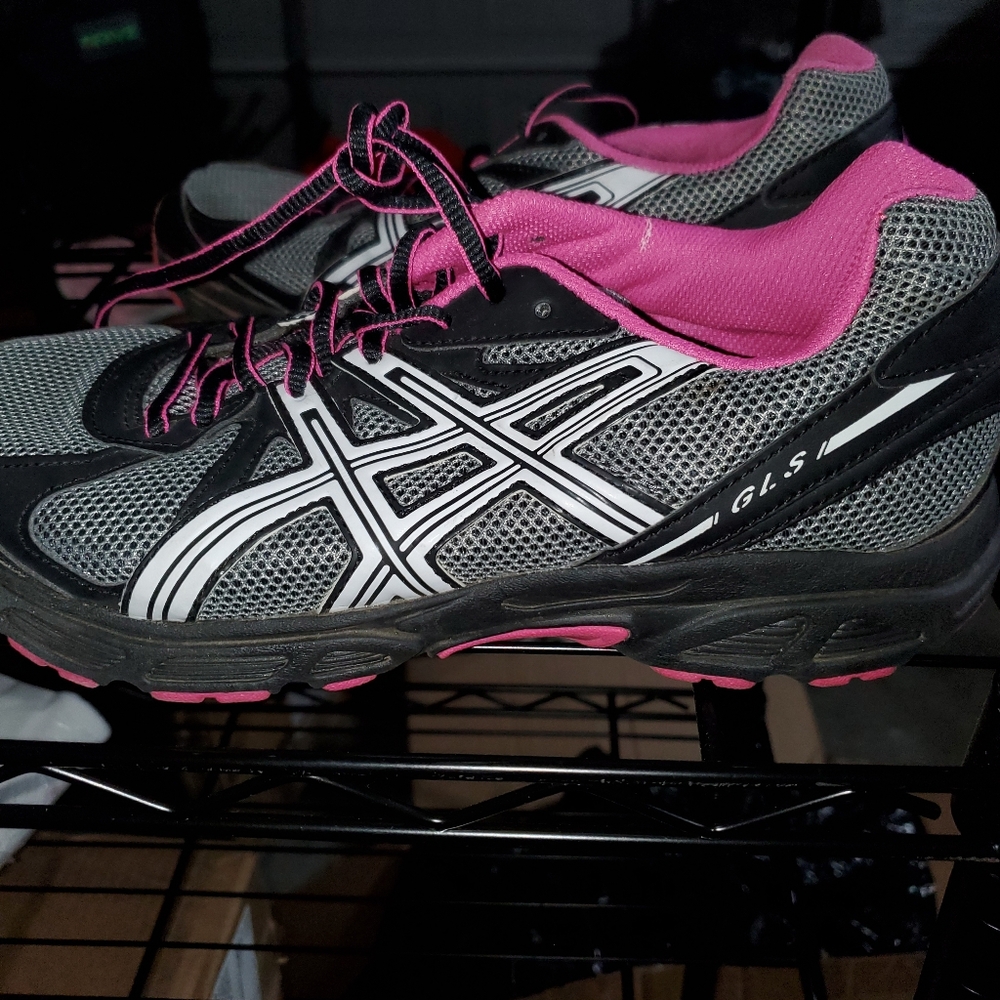 Asics Womens GLS Athletic Cross Training Shoes Sneakers Gray Pink Black Size 10